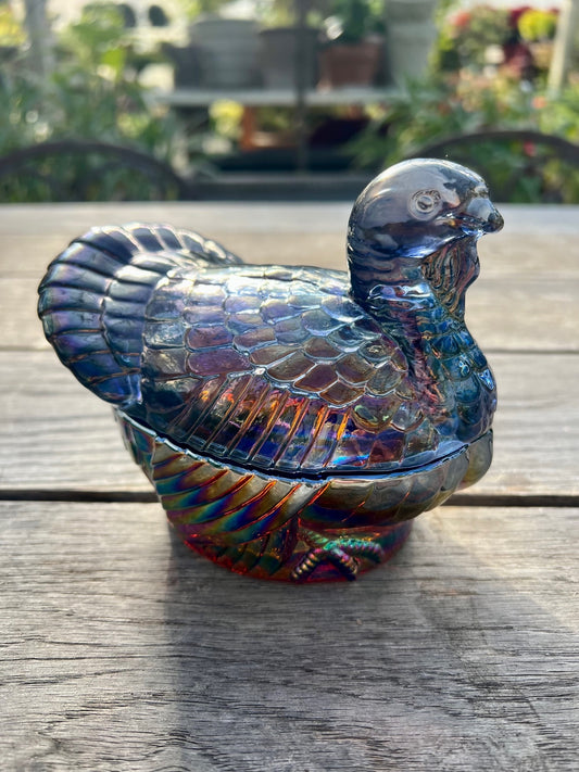 Vintage Iridescent Glass Turkey Dish
