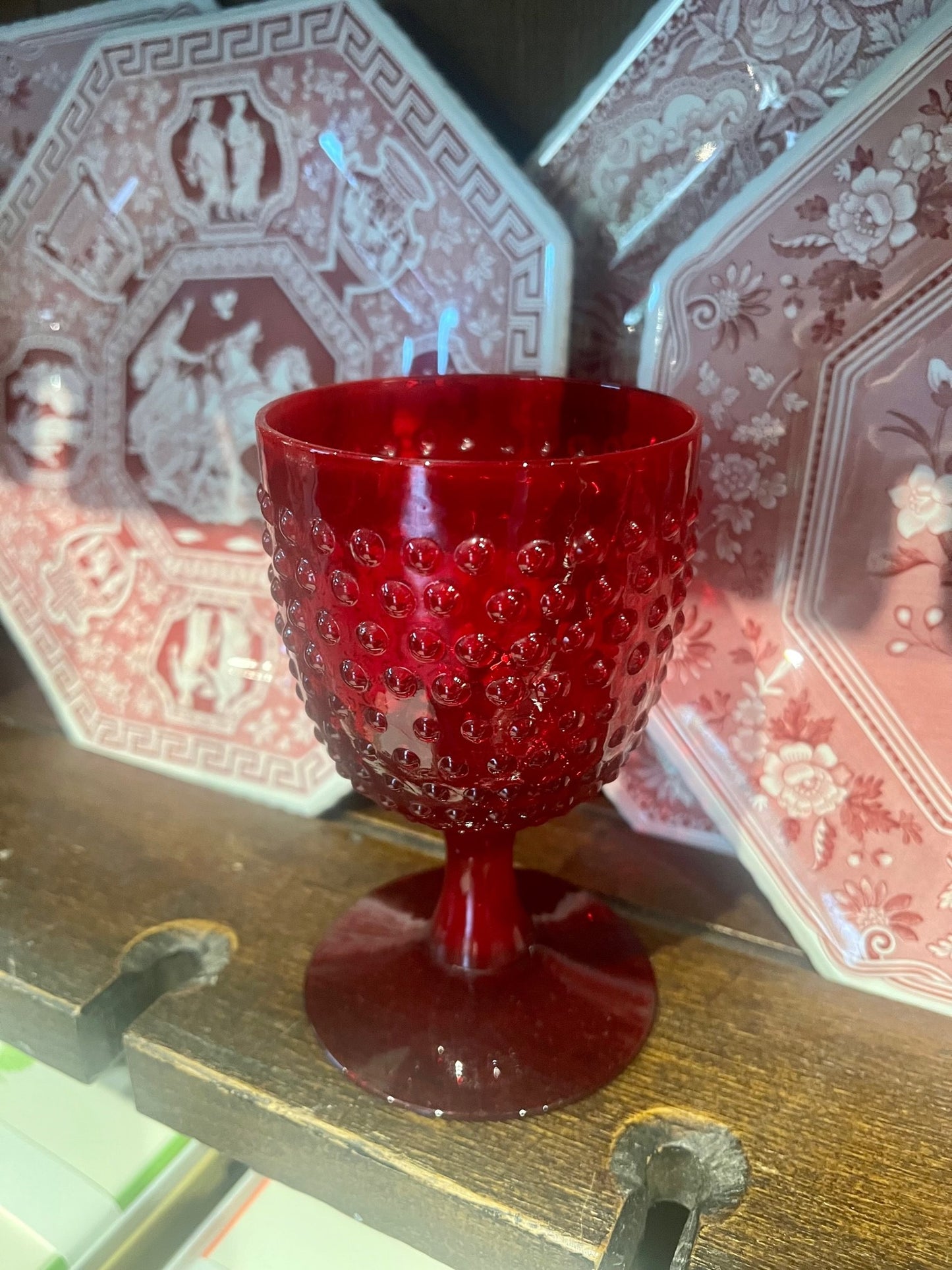 Vintage Set of 12 Red Hobnail Goblets