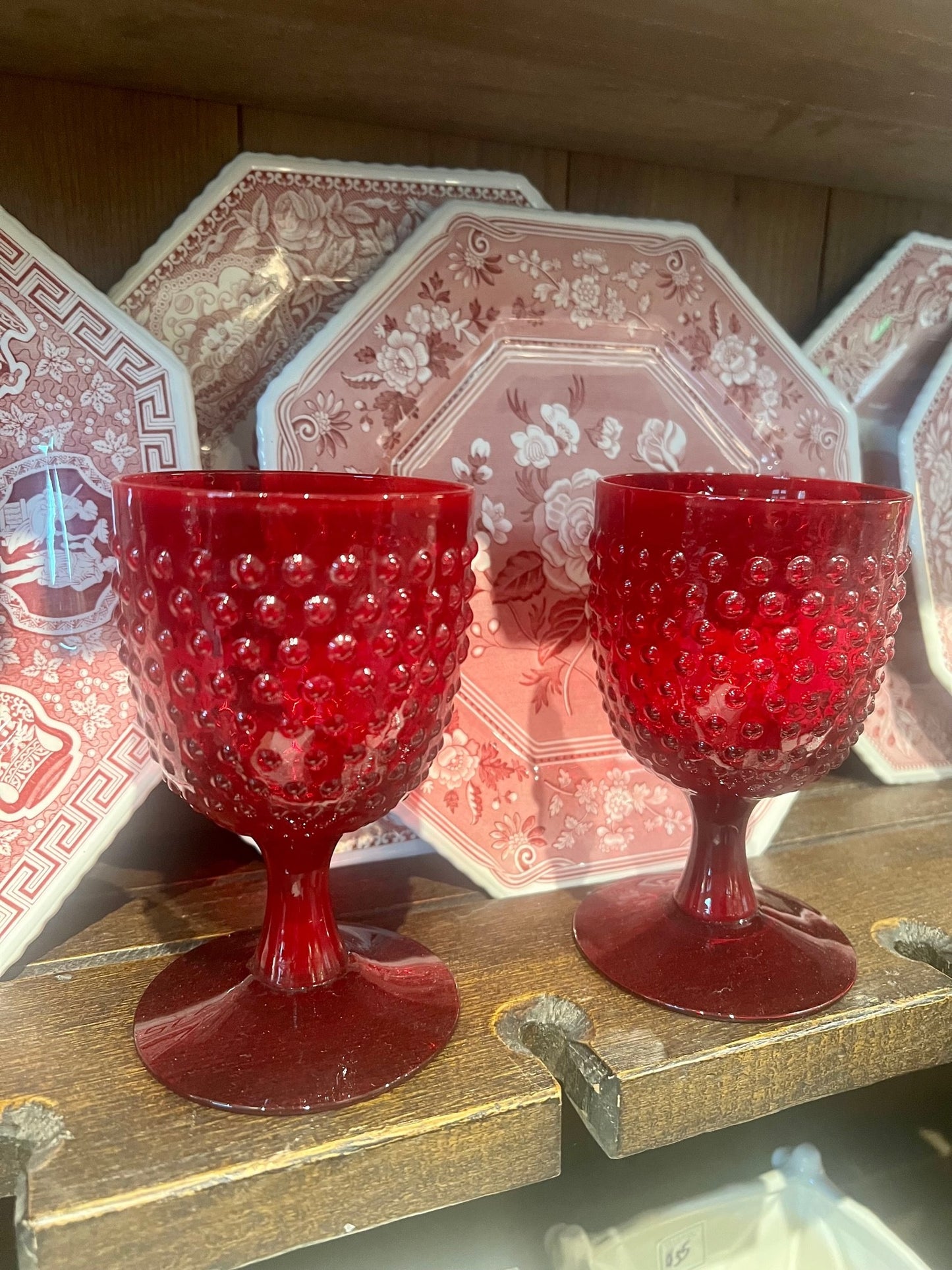 Vintage Set of 12 Red Hobnail Goblets